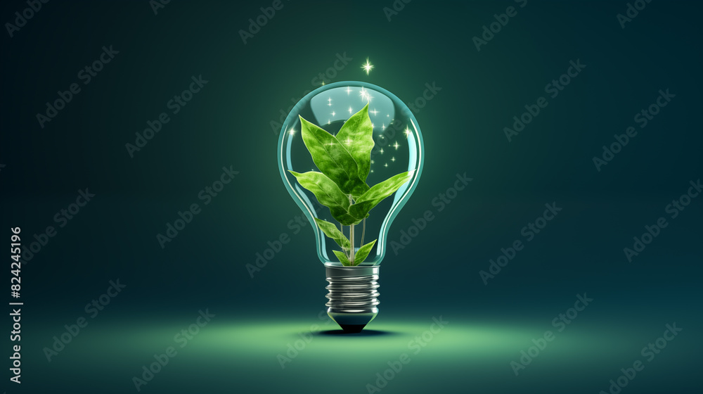 Concept image of plants growing inside incandescent lamps Concept image of plants growing inside incandescent lamps