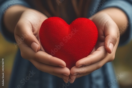 Girl hands holding red heart for donate  health care and family insurance concept  world heart day  world health day  adoption foster family  hope  gratitude  kind