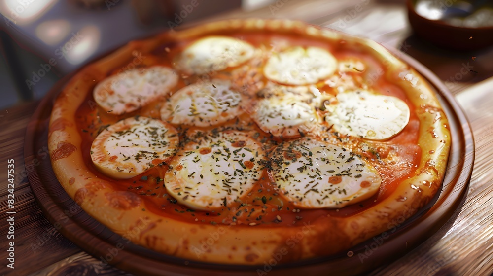  freshly made Italian pizza with mozzarella cheese slices