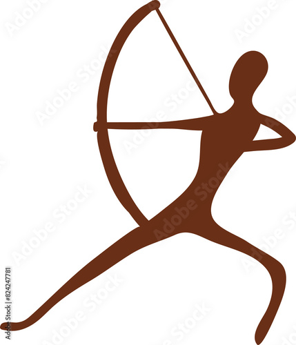 Hunter with bow and arrow cave painting or drawing