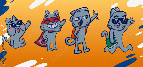 gatos de caricatura en la escuela de regreso a clases 
