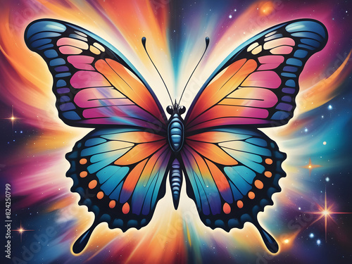 Fantastic painted butterfly, cute buterfly vector illustration in watercolour style photo