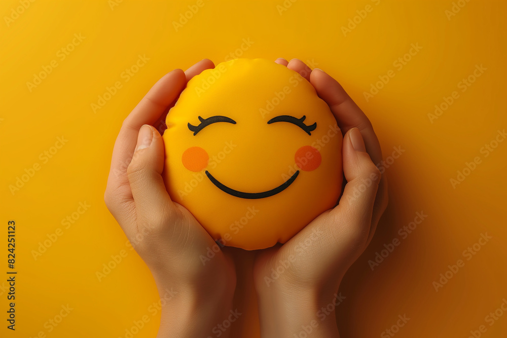 “Joyful Stress Relief: Smiley Face Stress Ball in Hands” “Joyful Stress Relief: Smiley Face Stress Ball in Hands”