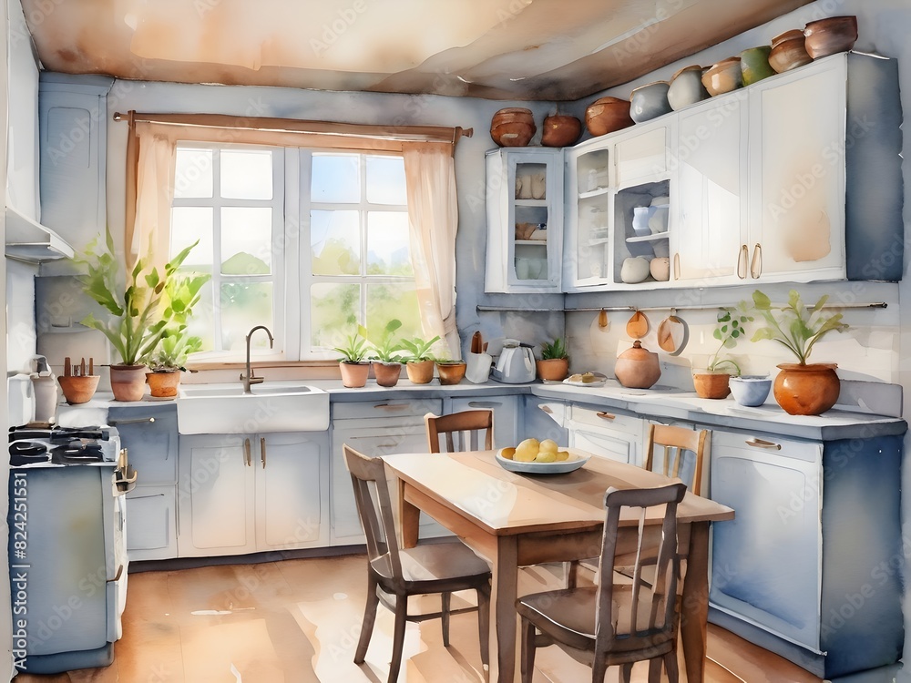 Cozy Kitchen Watercolor Art