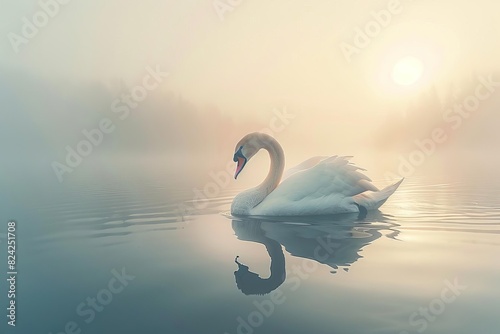 majestic swan swimming in tranquil lake graceful waterfowl wildlife concept photo