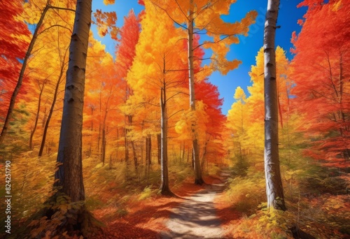 vibrant autumn hiking trail exploration polarizing filter enhanced colors, fall, foliage, outdoor, adventure, scenic, route, nature, walk, hues, colorful