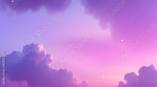 Pastel pink rainbow unicorn galaxy background with glitter and bokeh effects. Vector illustration of fantasy magic mermaid sky with stars and sparkles. Kawaii holographic abstract space design.