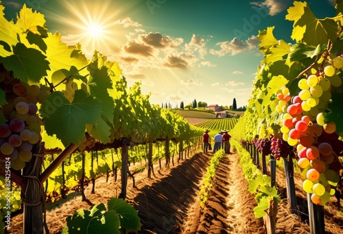 summer vineyard capturing vibrant scenes vineyard during harvest time, agriculture, farm, farming, vineyards, winery, grapevines, grapevine, grapes photo