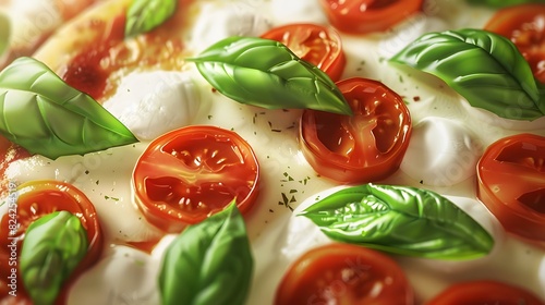  freshly made Italian pizza with mozzarella cheese slices photo