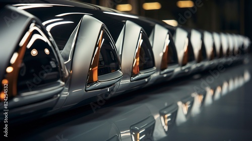 A photo of a row of polished car mirrors