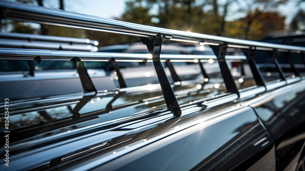 A photo of a row of polished car roof racks A photo of a row of polished car roof racks