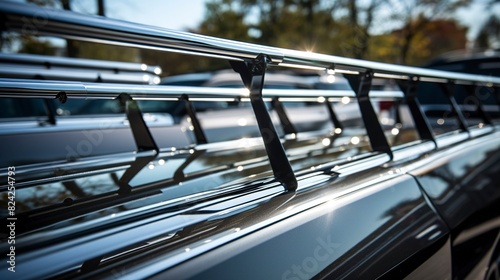 A photo of a row of polished car roof racks photo