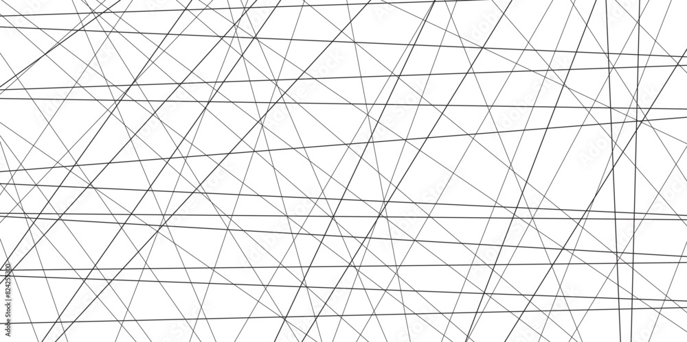 Abstract lines in black and white tone of many squares and rectangle shapes on white background. Metal grid isolated on the white background. nervures grey abstract perspective Random chaotic .