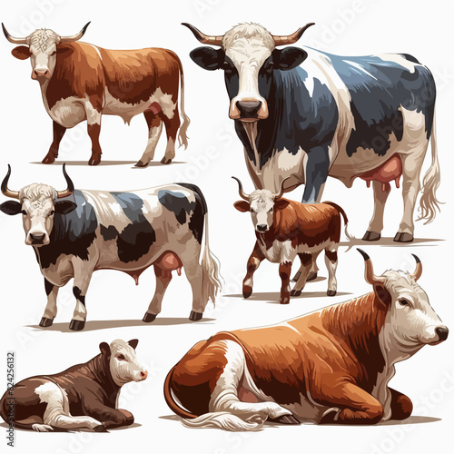 cartoon cow or beef cattle grazing element vector