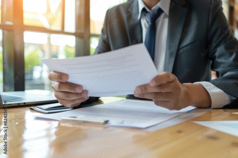 Businessman reviewing a contract, concept of legalities and formalities. Businessman reviewing a contract, concept of legalities and formalities.