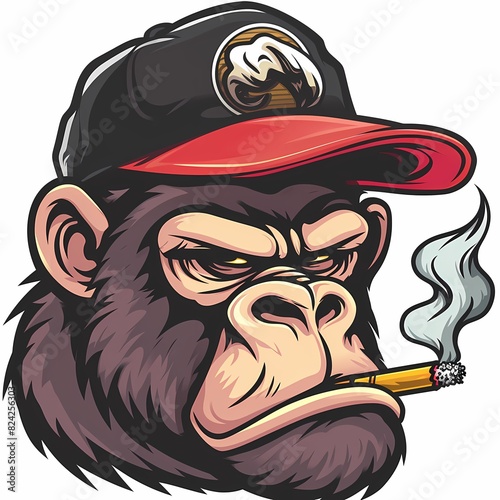 mascot rapper gorilla head with cigarette smoke logo