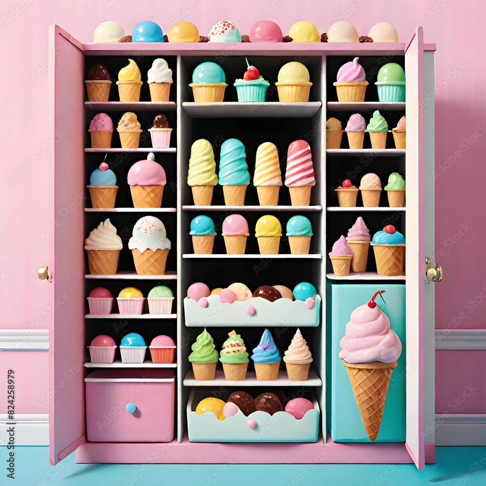 wooden box with cupcake and ice cream