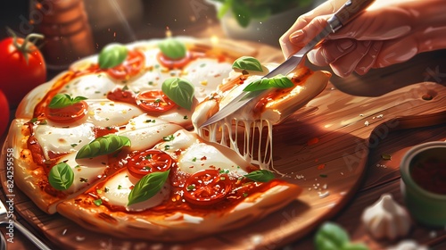  freshly made Italian pizza with mozzarella cheese slices photo