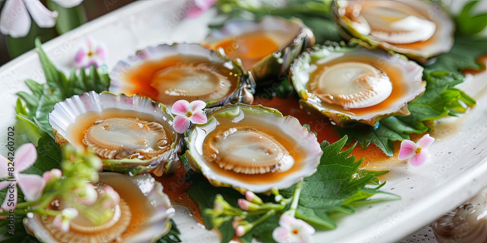 a plate of delicious abalones, generative AI a plate of delicious abalones, generative AI