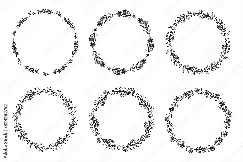 Doodle floral wreath frame set. Vector illustration of hand drawn wreaths. Doodle floral wreath frame set. Vector illustration of hand drawn wreaths.