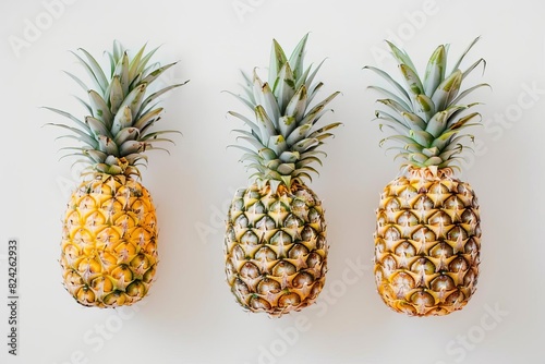 minimal still life composition of fresh whole pineapples on white background food photography