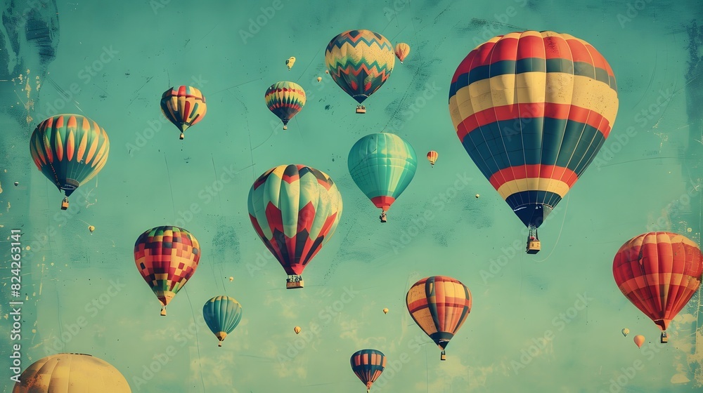 Fototapeta premium Colorful hot air balloons take flight on a fun adventure high in the sky