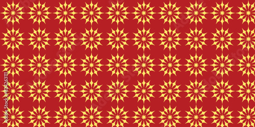 A pattern with a yellow object on a red background is suitable for you