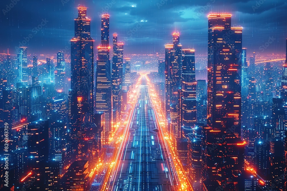 Fototapeta premium The Lines of Electronic Scattering and Cities