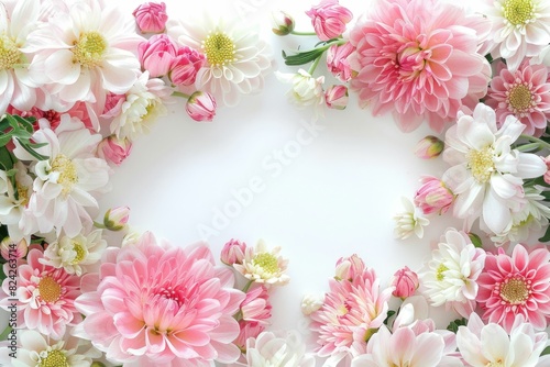 Elegant Circle of Pink and White Dahlia Flowers on White Background for Beauty and Fashion Design