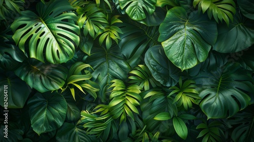 Background Tropical. In every corner of the rainforest, life teems and thrives, each creature playing its part in the intricate tapestry of existence that makes this dense, verdant environment. photo