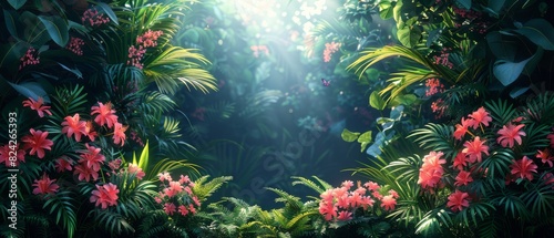 Background Tropical. As night falls, the forest comes alive with a symphony of sounds and scents, as nocturnal creatures emerge from their daytime hiding spots to roam the darkness in search of food a © BlockAI