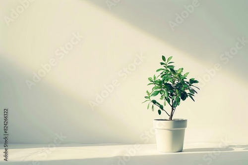 minimalist still life single potted plant on white canvas background highkey photography photo