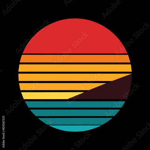 Summer times black silhouette illustration vintage retro sunset 
