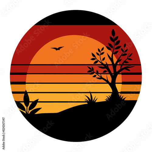 Colorful vintage sunset collection with palm trees in vibrant gradient colors 70s 80s Retro sunset 
