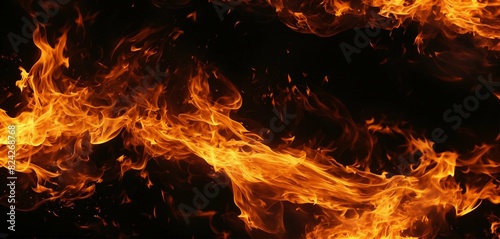 High quality flames texture on black background, 16k, copy space, background can be used for mockups