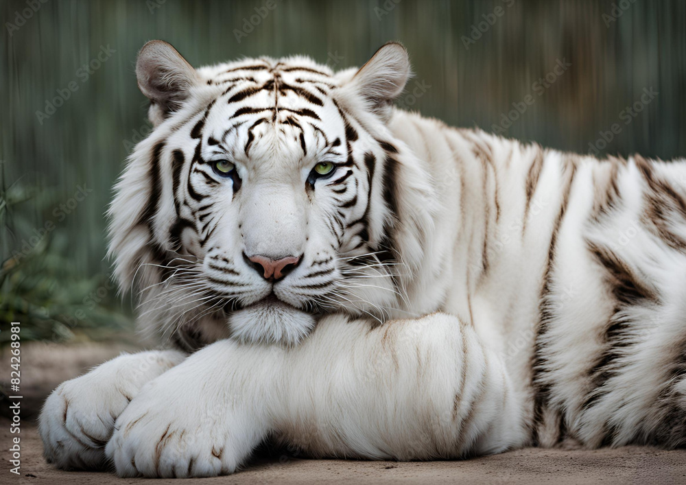 A portrait of a languid White Tiger. A portrait of a languid White Tiger.