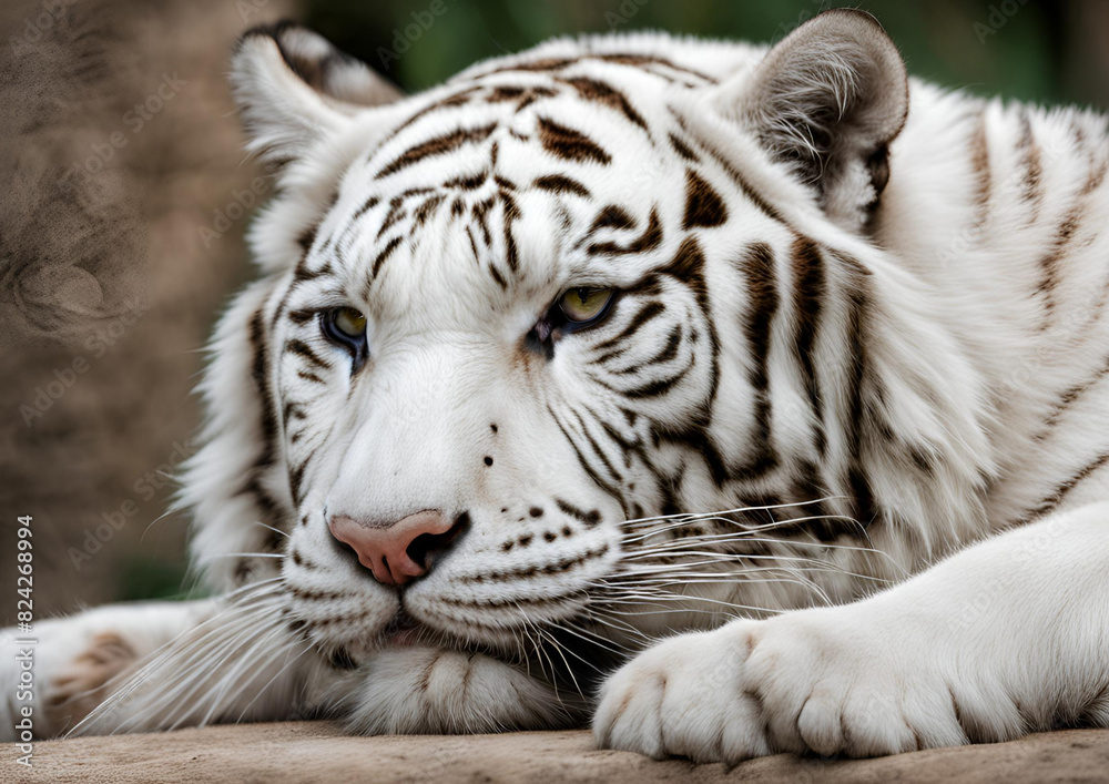 Fototapeta premium A portrait of a languid White Tiger.