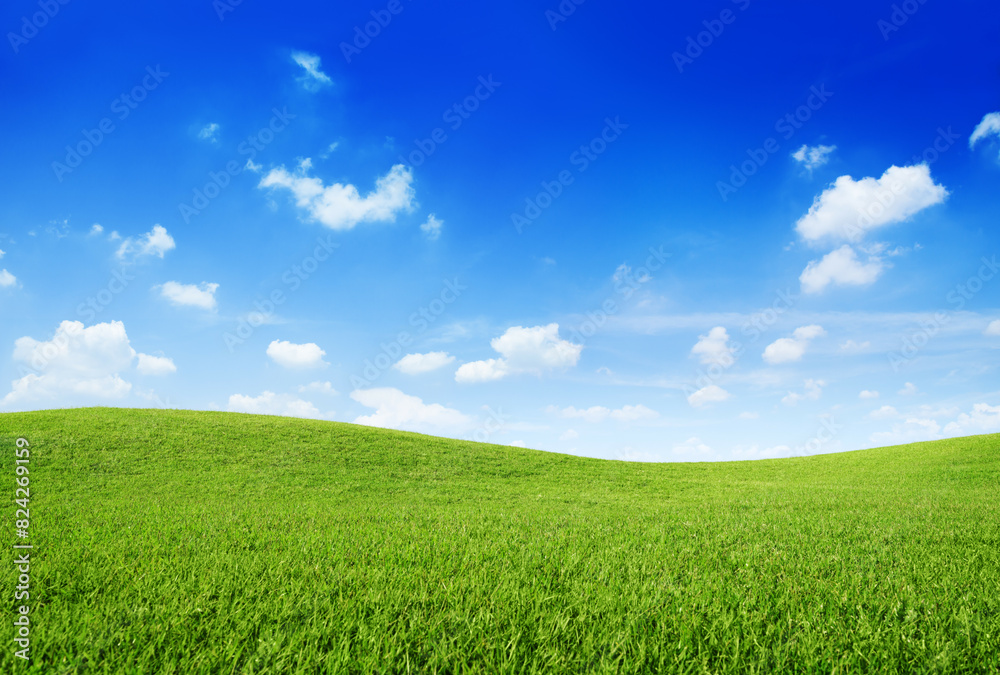 Green grass hill and clear blue sky, Ai generative