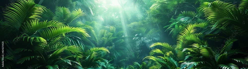Background Tropical. The lush rainforest foliage forms a protective canopy, shielding the forest floor from the intense sun and creating a cool shaded environment.