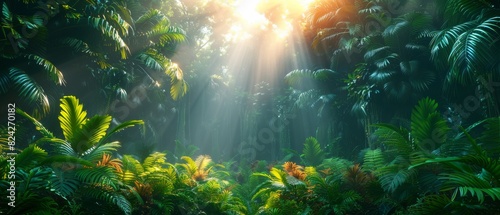 Background Tropical. Amidst the vibrant greenery, the rainforest foliage serves as a testament to the power and beauty of nature, with its rich diversity and vibrant colors serving as a celebration. © BlockAI