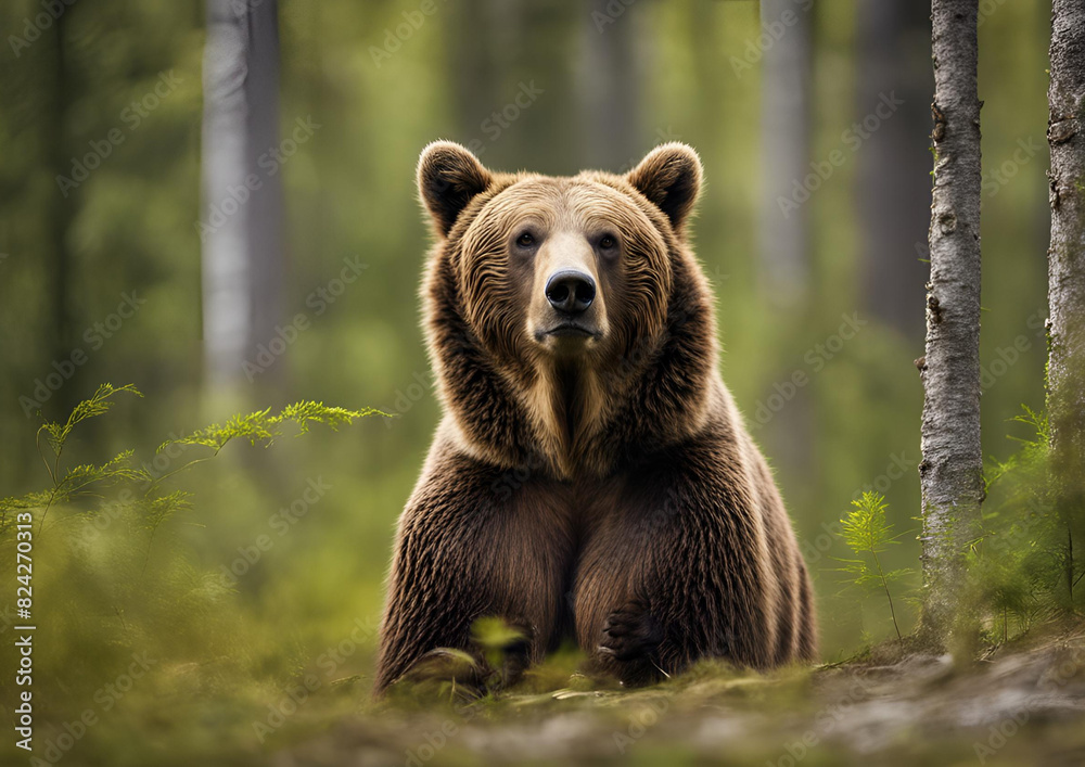A Wild Brown Bear (Ursus Arctos) in the summer forest, captured in its natural habitat. A true wildlife scene. A Wild Brown Bear (Ursus Arctos) in the summer forest, captured in its natural habitat. A true wildlife scene.