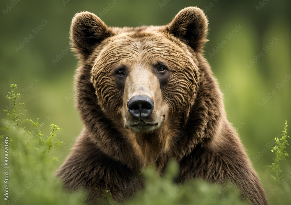A Wild Brown Bear (Ursus Arctos) in the summer forest, captured in its natural habitat. A true wildlife scene. A Wild Brown Bear (Ursus Arctos) in the summer forest, captured in its natural habitat. A true wildlife scene.