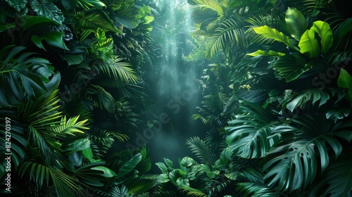 Background Tropical. Amidst the dense foliage  the rainforest s lush greenery serves as a testament to the power and beauty of nature.