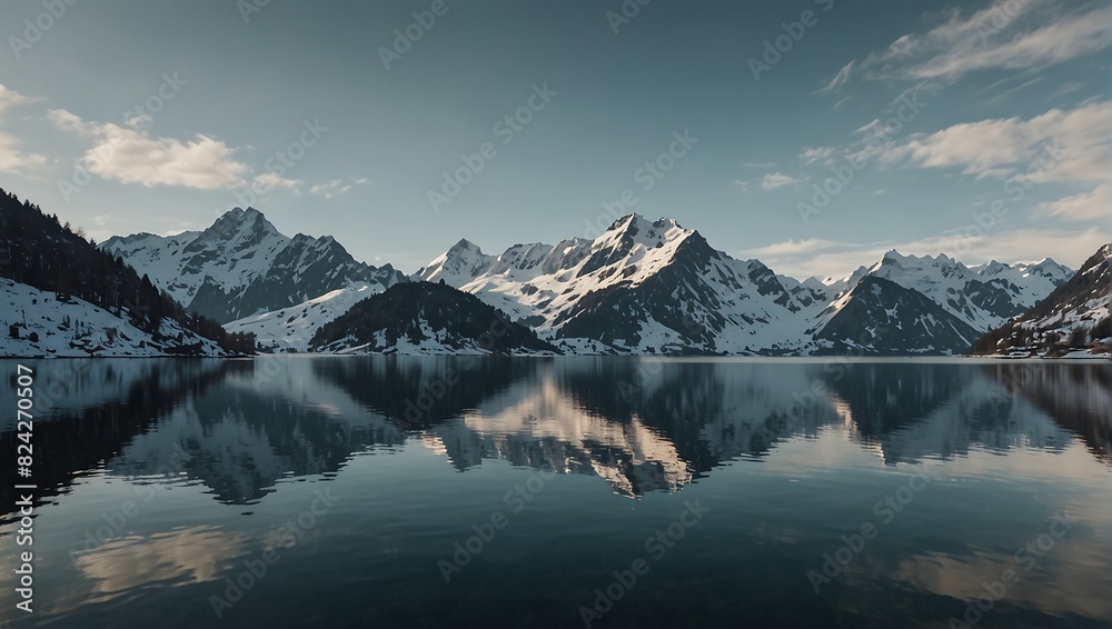  mountain covered in snow is in the background with a lake in front, reflecting the mountain