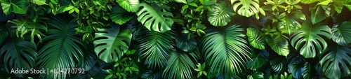 Background Tropical. The lush rainforest foliage acts as a natural filter, purifying the air and fostering a healthy and thriving ecosystem for all its inhabitants. photo