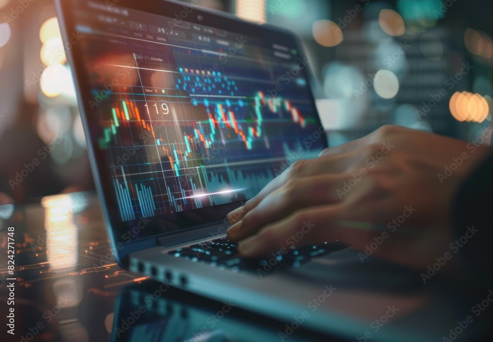 Productive businessman typing on laptop keyboard, demonstrating efficiency and dedication