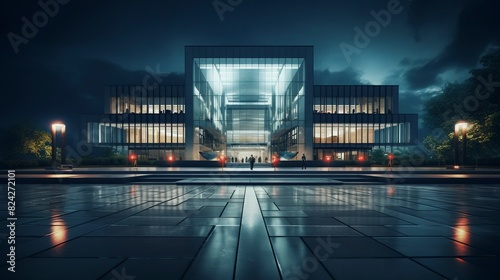 A photo of a law office building at night. photo