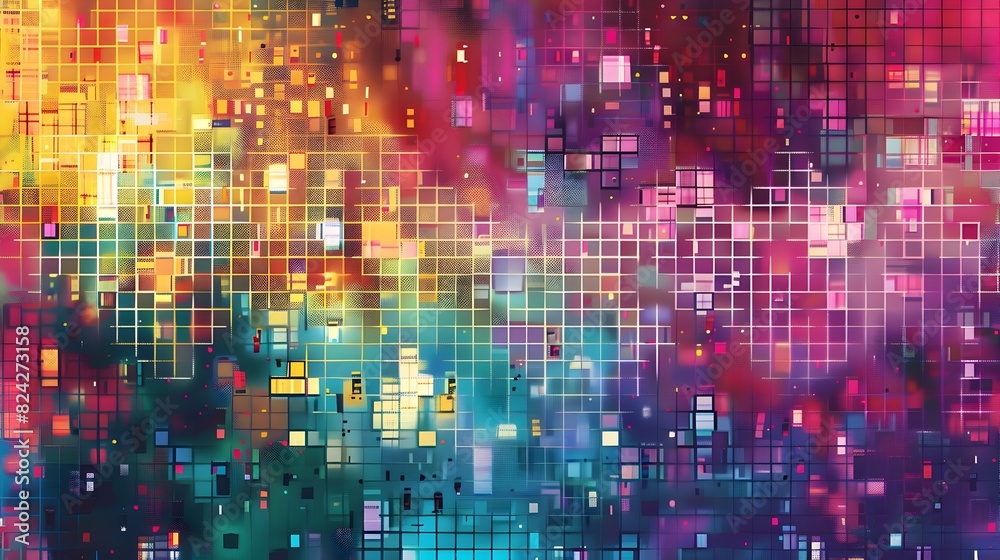 Dazzling Digital Pixel Pattern of Bright Vibrant Hues and Dynamic Geometry Dazzling Digital Pixel Pattern of Bright Vibrant Hues and Dynamic Geometry