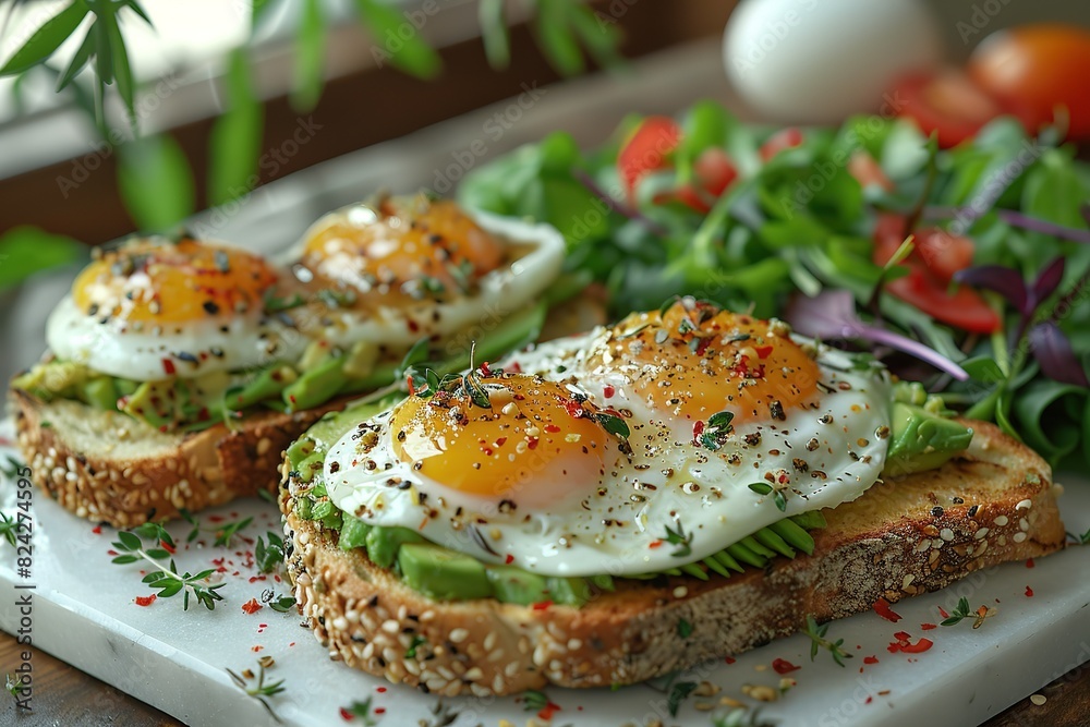 A plate of two egg sandwiches with a side of salad A plate of two egg sandwiches with a side of salad