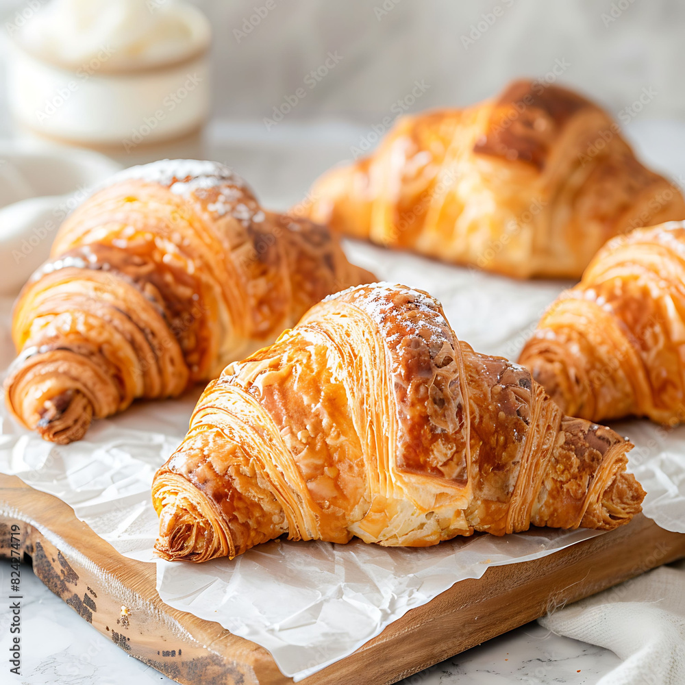 Appetizing of Croissants on Wooden Cutting Board
